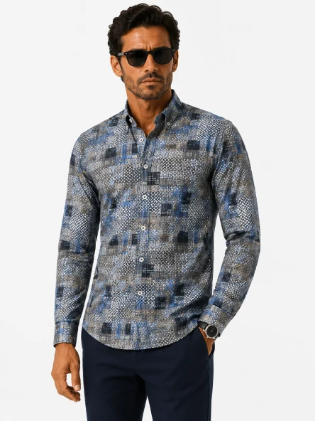 Karaca Erkek Uzun Kollu Slim Fit Düğmeli Yaka Desenli Gömlek 4012
